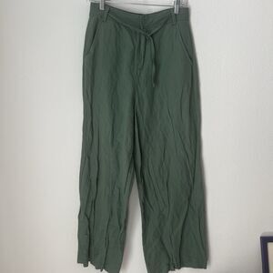 Zara Women’s High Waisted Wide Leg Chino Pants Green Sz S Boho Linen Blend